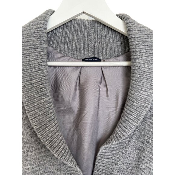 Magaschoni Grey V-Neck Wool Blend Silk Lined Sweater - Picture 3 of 4